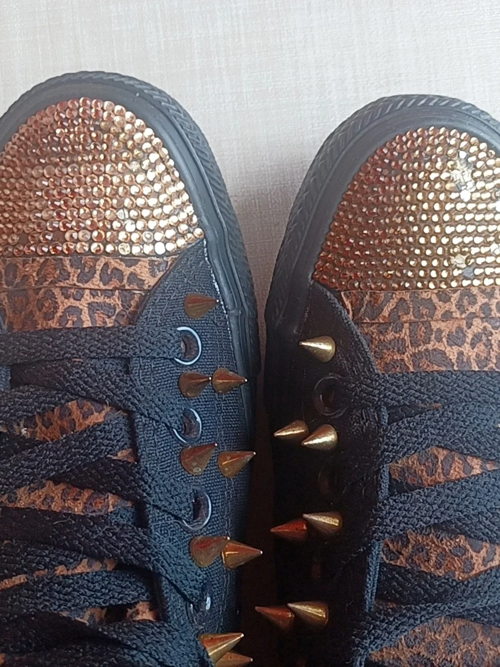 Converse Black High-Top Sneakers with Leopard Print and Gold Accents - Picture 14 of 16
